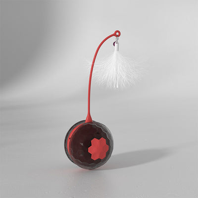Electric cat toy with a white golf ball-textured base, a dark green flexible arm, and a white feather attachment. - Image 6