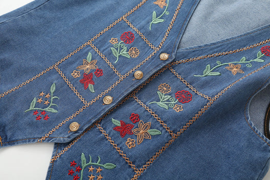 Chaleco Denim Bordado Étnico Cuello V Reforzado - Image 7