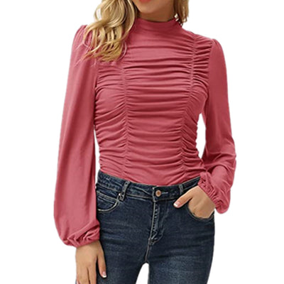 Blusa Manga Linterna Cuello Alto Colores Sólidos para Mujer - Image 18