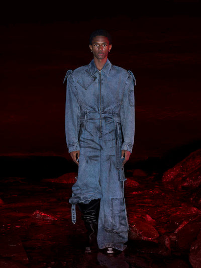 Mono Vaquero Hombre Azul Lavado con Cierre - Estilo Urbano Desgastado - Image 5