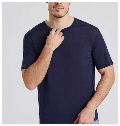 Camiseta de Seda Mulberry Suelta para Hombre - Cuello Redondo - Image 16