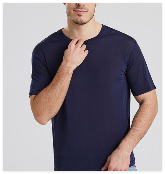 Camiseta de Seda Mulberry Suelta para Hombre - Cuello Redondo - Image 16