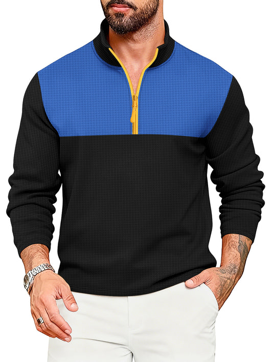 Suéter Deportivo Hombre Media Cremallera Bloques de Color Cuello Alto Manga Larga - Image 9