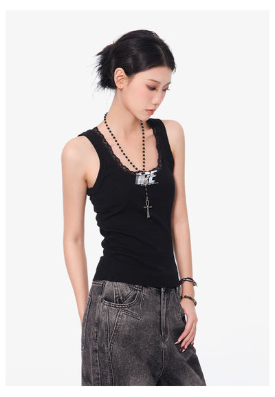 Camisola Negra de Encaje con Cuello U - Top Slim Ajustado para Mujer - Image 21