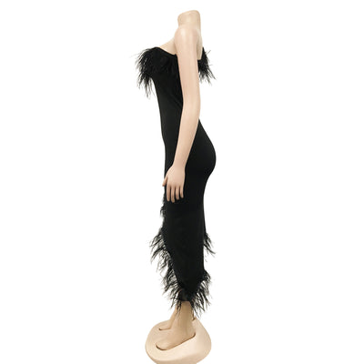 Vestido Midi Escote V sin Mangas con Detalle de Plumas - Image 44