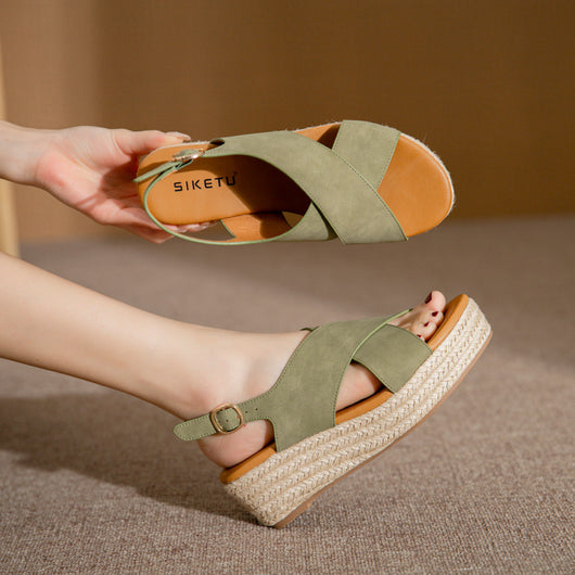 Sandalias Cuña Plataforma con Tiras Cruzadas y Suela de Cuerda - Image 6