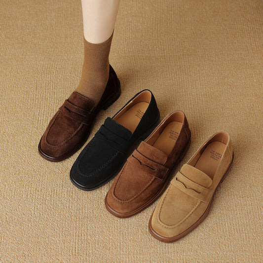 Zapatos de Tacón para Mujer en Piel de Oveja con Punta Cuadrada y Redonda Retro