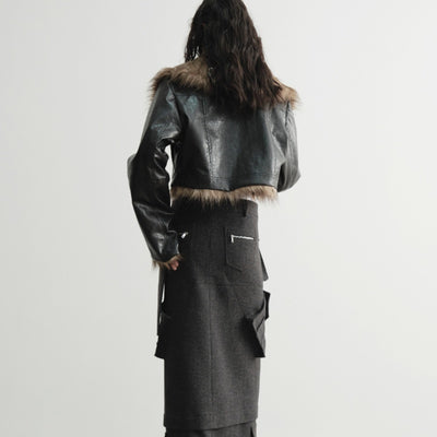 Chaqueta Corta de Cuero Reversible con Pelaje Salvaje - Image 5