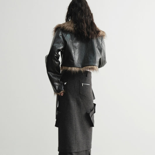 Chaqueta Corta de Cuero Reversible con Pelaje Salvaje - Image 5