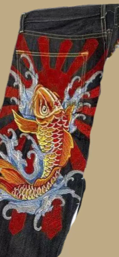 Pantalones Jeans Ukiyo-e Hombre Corte Recto Ancho Clásico - Image 7