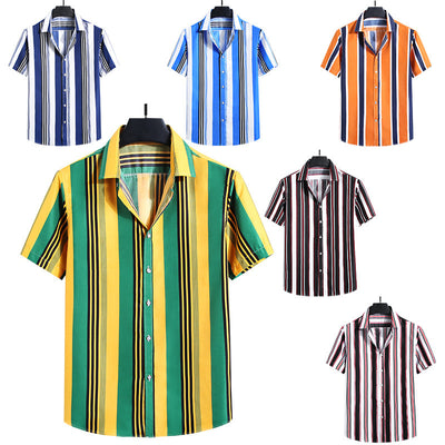 Camisa Holgada de Rayas para Hombre - Manga Corta