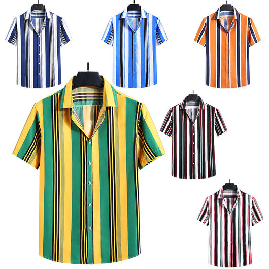 Camisa Holgada de Rayas para Hombre - Manga Corta