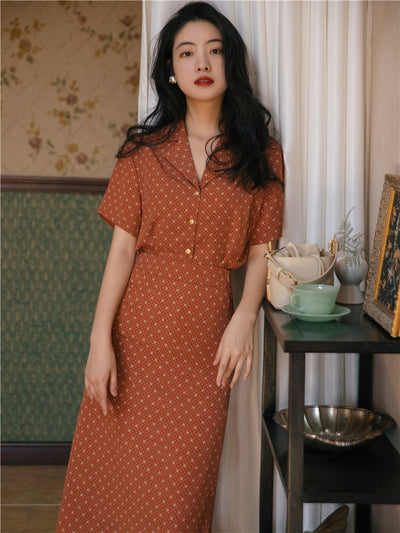 Conjunto Retro Floral Hong Kong: Blusa y Falda Dos Piezas - Image 8