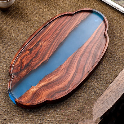 Bandeja de Té Madera de Sándalo Rojo con Resina Epoxi - Diseño Retro Premium - Image 12