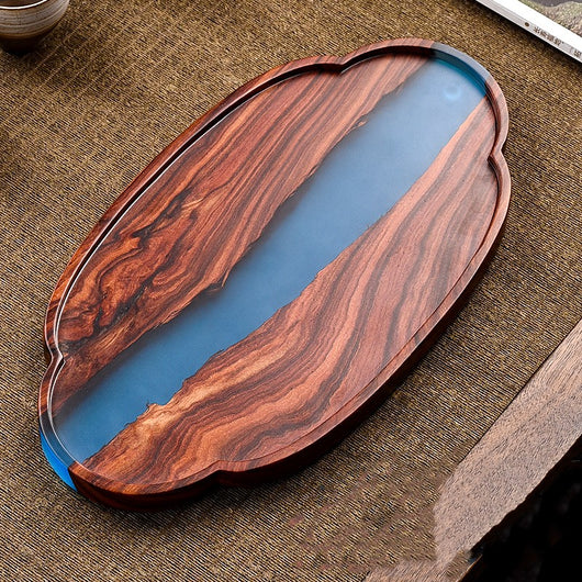 Bandeja de Té Madera de Sándalo Rojo con Resina Epoxi - Diseño Retro Premium - Image 12