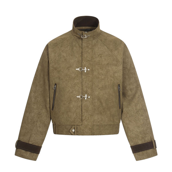 Chaqueta Casual Retro con Cuello Alto y Hebilla Aviador