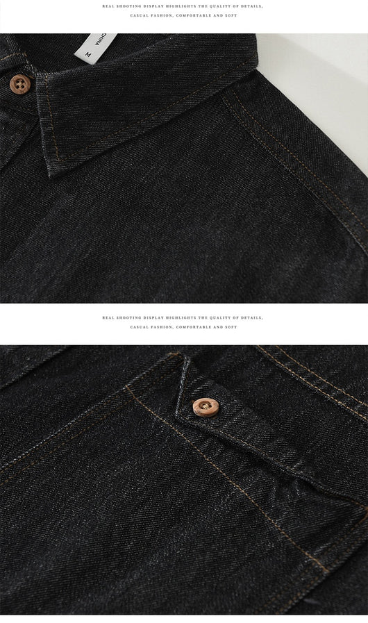 Camisa Denim Retro Estilo Japonés Manga Larga para Hombre - Image 9