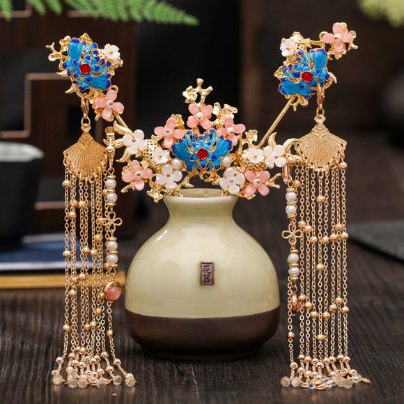 Juego Completo de Accesorios para Cabello Estilo Antiguo con Corona de Hada y Peineta Mariposa