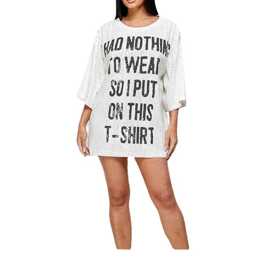 Playera Blanca para Mujer con Lentejuelas y Letras - Image 9