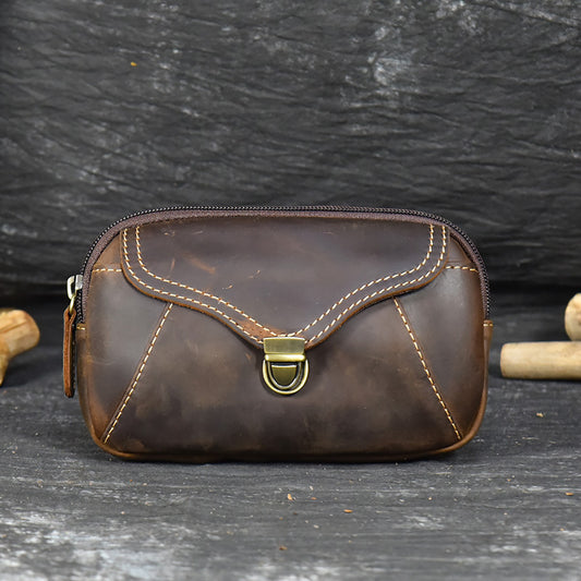 Riñonera de Cuero Genuino para Hombre - Estilo Retro con Bolsillo para Celular