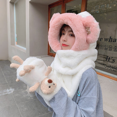 Conjunto de Abrigo Térmico para Dama: Bufanda, Gorro y Guantes de Pelaje de Conejo - Image 9