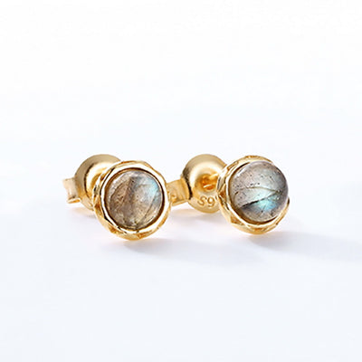 Aretes de Plata 925 con Labradorita - Diseño Minimalista Redondo - Image 12