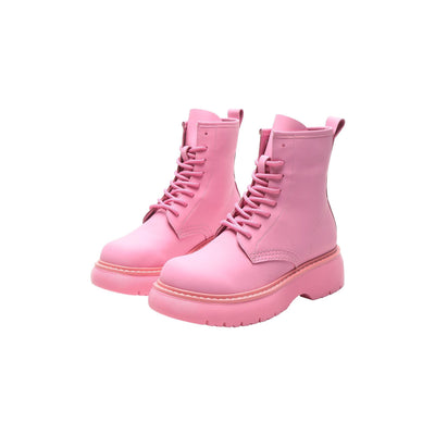 Botines Rosas de Cuero con Suela Elevada - Botas Tobilleras Versátiles para Mujer - Image 14