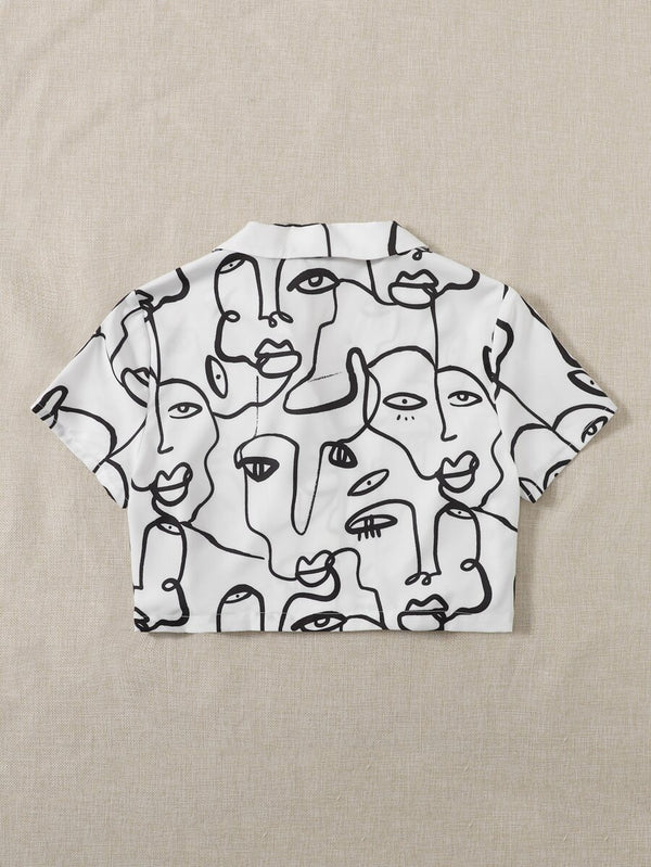 Camisa Estampada de Solapa Única Largo Medio