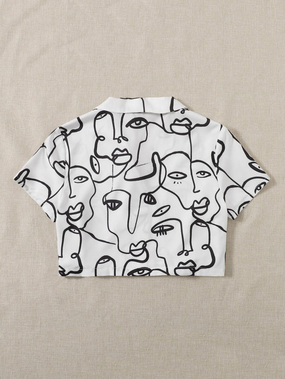 Camisa Estampada de Solapa Única Largo Medio