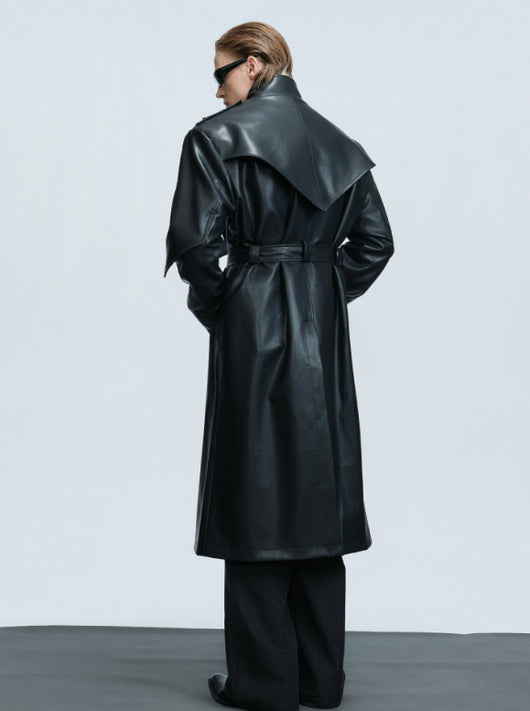 Gabardina Larga con Hebilla de Moneda de Cobre y Cintura Ajustada - Image 3