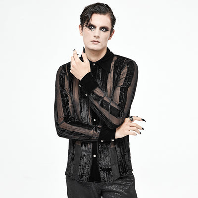 Camisa Gótica de Terciopelo Quemado con Pliegues y Rayas Demoníacas para Hombre - Image 2