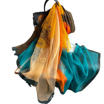 Pañuelo de Seda Artificial con Estampado Floral para Mujer - Image 14