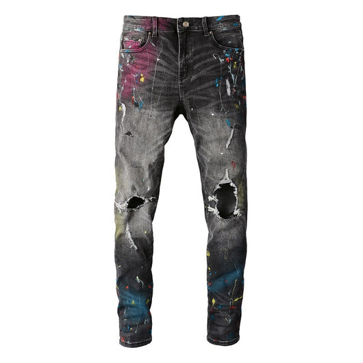 Jeans Rotos para Hombre con Diseño Splash de Tinta y Graffiti - Image 9