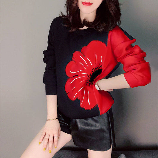 Blusa Holgada de Manga Larga para Mujer - Cuello Redondo Primavera