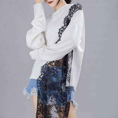 Sudadera con Capucha y Costuras Asimétricas de Encaje para Mujer - Image 12
