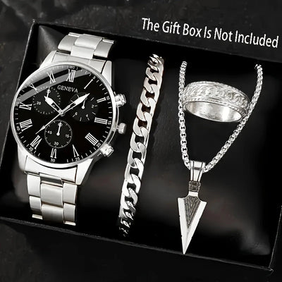 Conjunto de 4 Piezas: Reloj Collar, Pulsera y Anillo de Cuarzo para Hombre - Image 5
