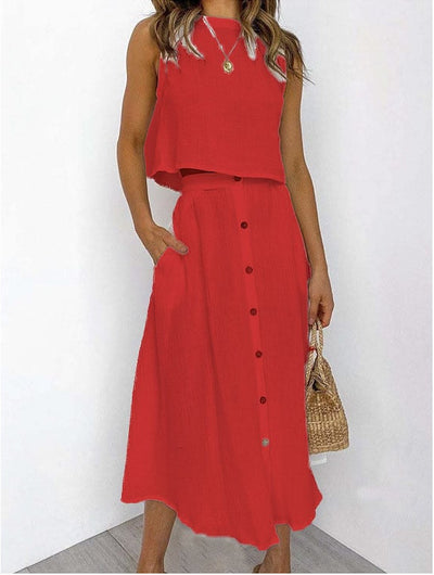 Conjunto de Dos Piezas: Chaleco y Vestido Midi Cuello Redondo Elegante - Image 16