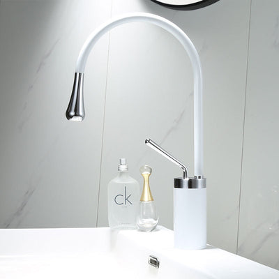 Grifo de Lavabo Giratorio en Cobre Dorado con Diseño Gota de Agua