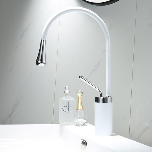 Grifo de Lavabo Giratorio en Cobre Dorado con Diseño Gota de Agua
