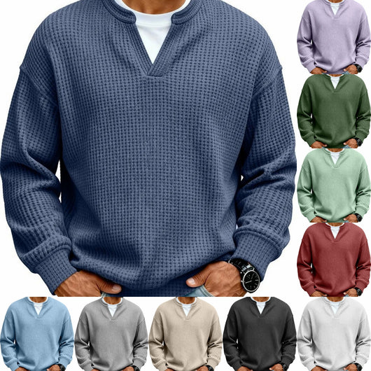 Sudadera Texturizada Cuello V para Hombre - Manga Larga Casual Versátil