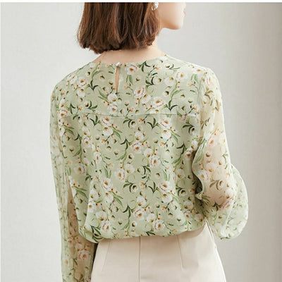 Blusa Larga Estampado Floral en Seda Sintética para Mujer - Image 4