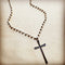 White Turquoise Long Beaded Necklace with Antique Copper Cross 255s