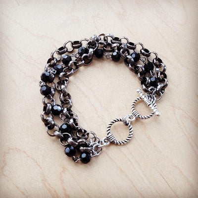 **Black Faceted Triple Strand Beaded Bracelet 807m