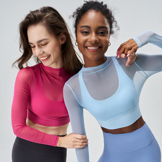 Playera Deportiva Reductora de Malla para Mujer - Manga Larga Transpirable de Secado Rápido