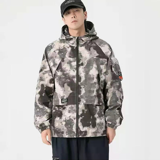 Chaqueta de Trabajo Gris con Capucha y Múltiples Bolsillos para Hombre