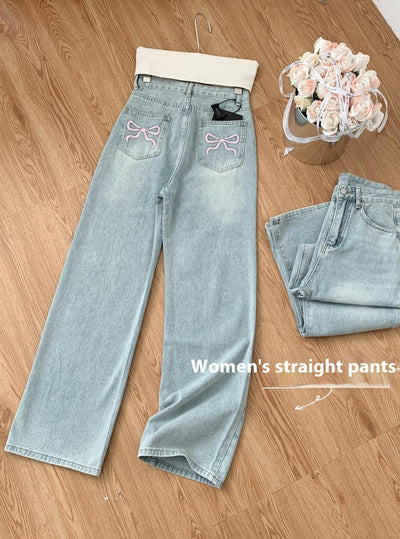 Jeans Anchos Azul Claro con Bordado de Ballet - Image 15