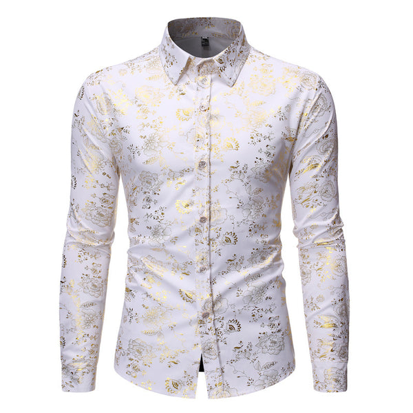 Camisa Casual de Hombre con Estampado Metalizado y Solapa