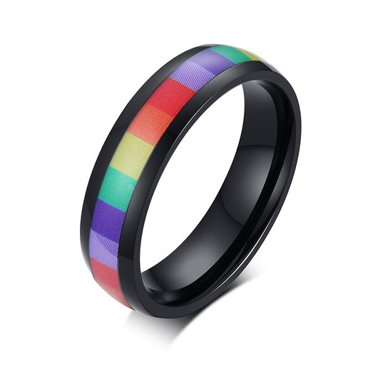 Anillo de Acero Titanio Negro con Seis Colores Pride - Image 4