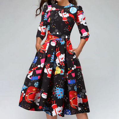 Vestido Navideño Estampado Cuello Redondo Slim - Image 11