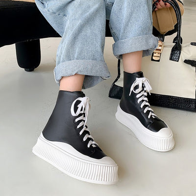 Botines Mujer Estilo Coreano Plataforma Gruesa Cordones Alto Casual - Image 4